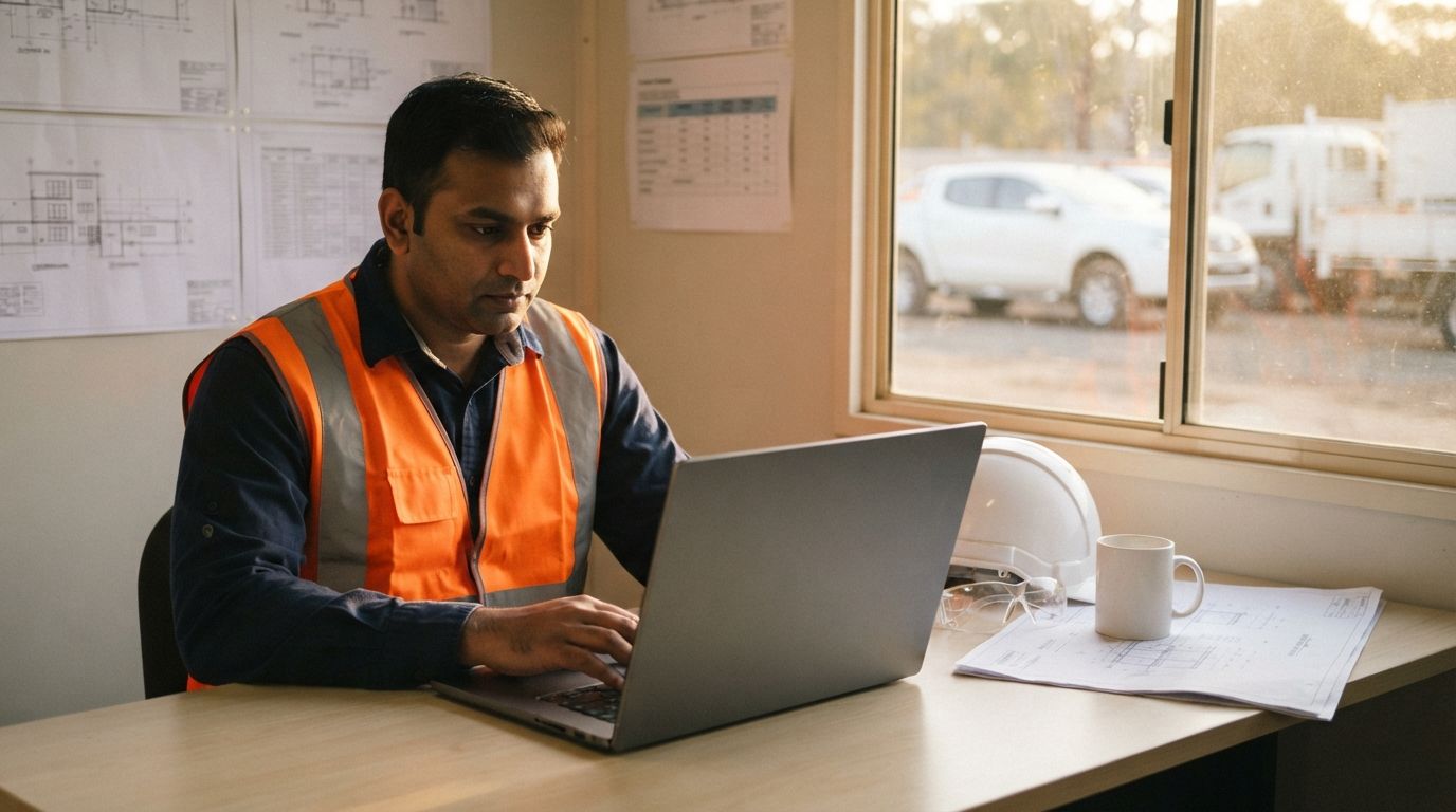 A project engineer at the site-office desk
